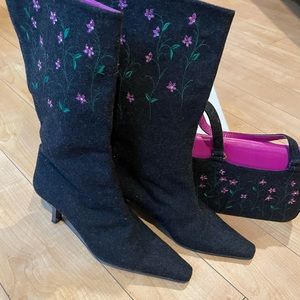 Bruno Magli Wool Embroidered Heel Boot and Purse